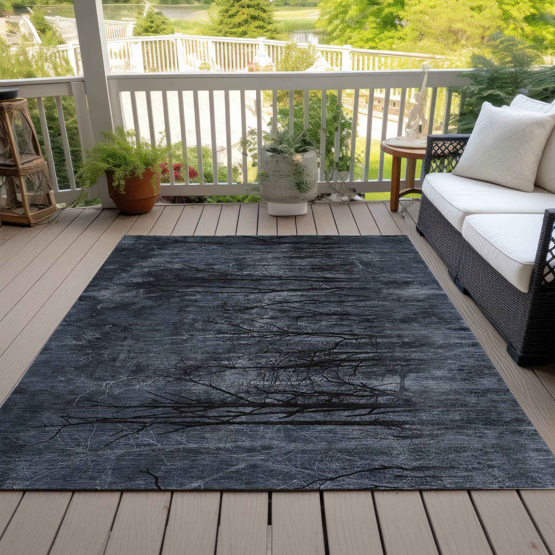 3' X 5' Charcoal And Gray Floral Washable Indoor Outdoor Area Rug