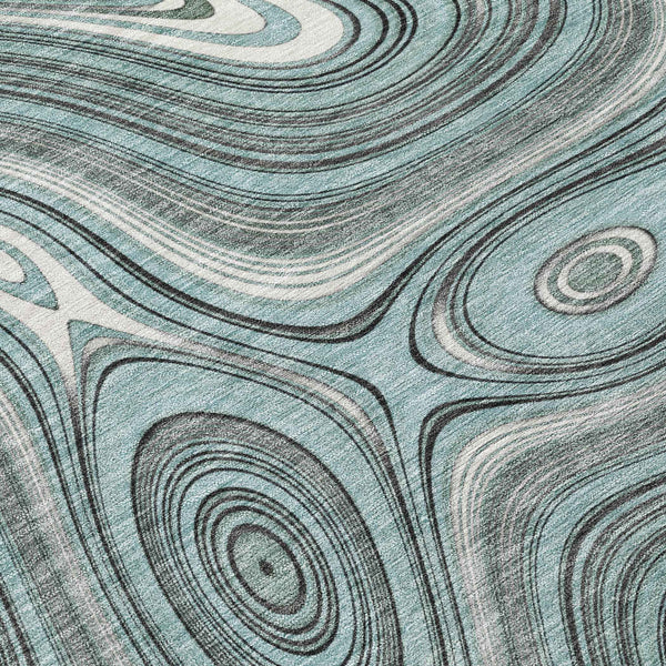 8' X 10' Sky Blue And Gray Geometric Washable Indoor Outdoor Area Rug