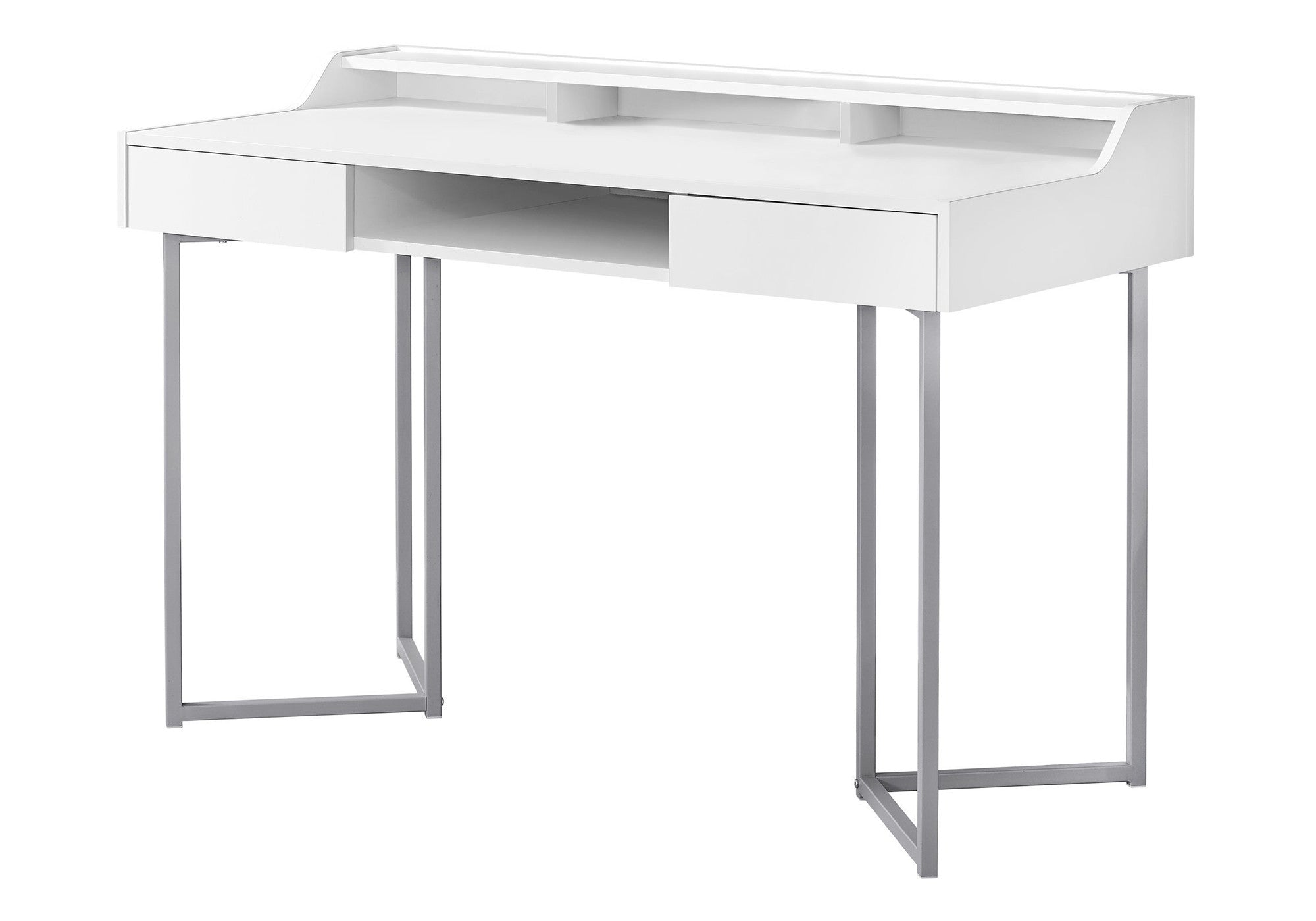 48" White and Silver Writing Desk With Two Drawers - Office Supplies