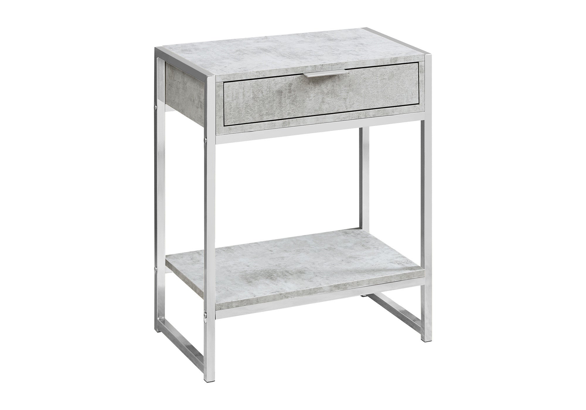 24" Silver And Gray Wood And Metal End Table With Drawer And Shelf - Living Room