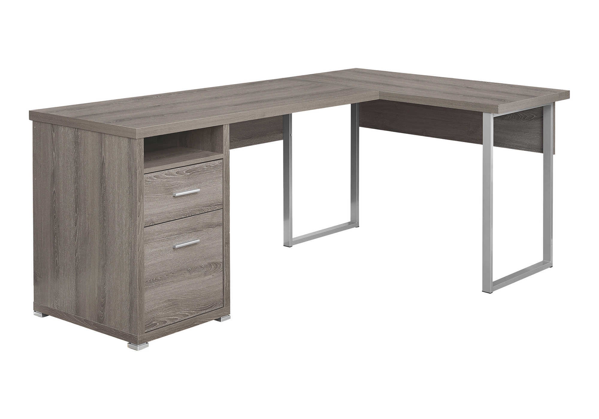 79" Taupe and Silver L Shape Computer Desk With Two Drawers - Office Supplies