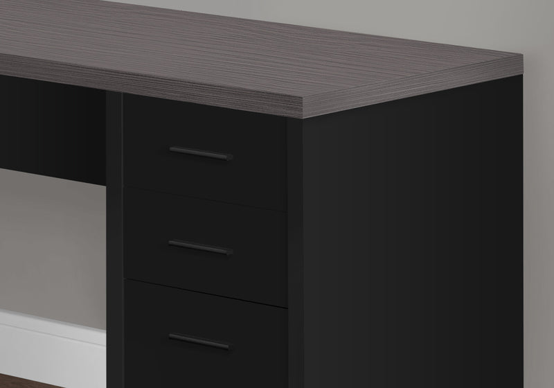 55" Gray and Black L Shape Computer Desk With Three Drawers - GreatEagleInc