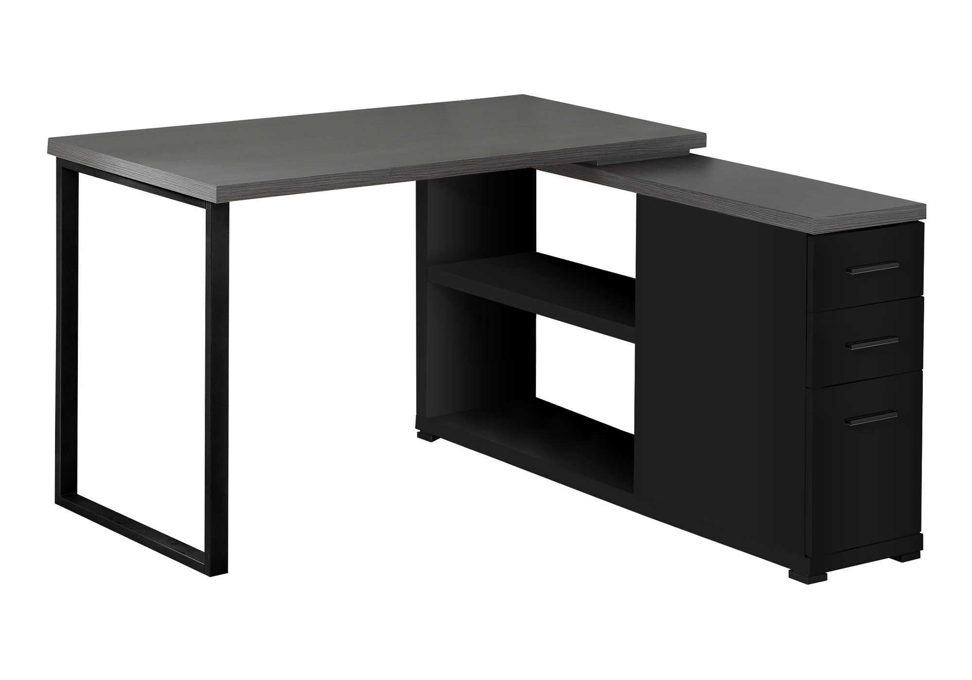 47" Gray and Black L Shape Computer Desk With Three Drawers - GreatEagleInc