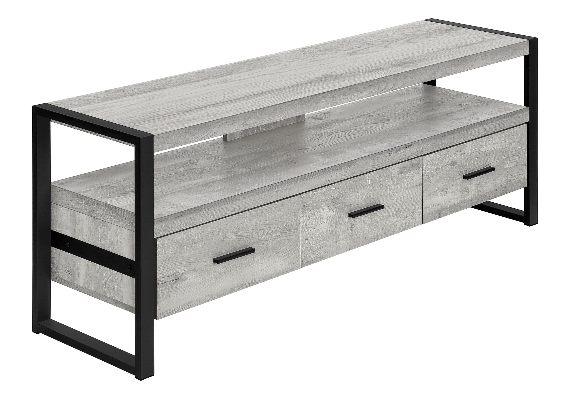 59" Black and Gray Cabinet Enclosed Storage TV Stand - Living Room