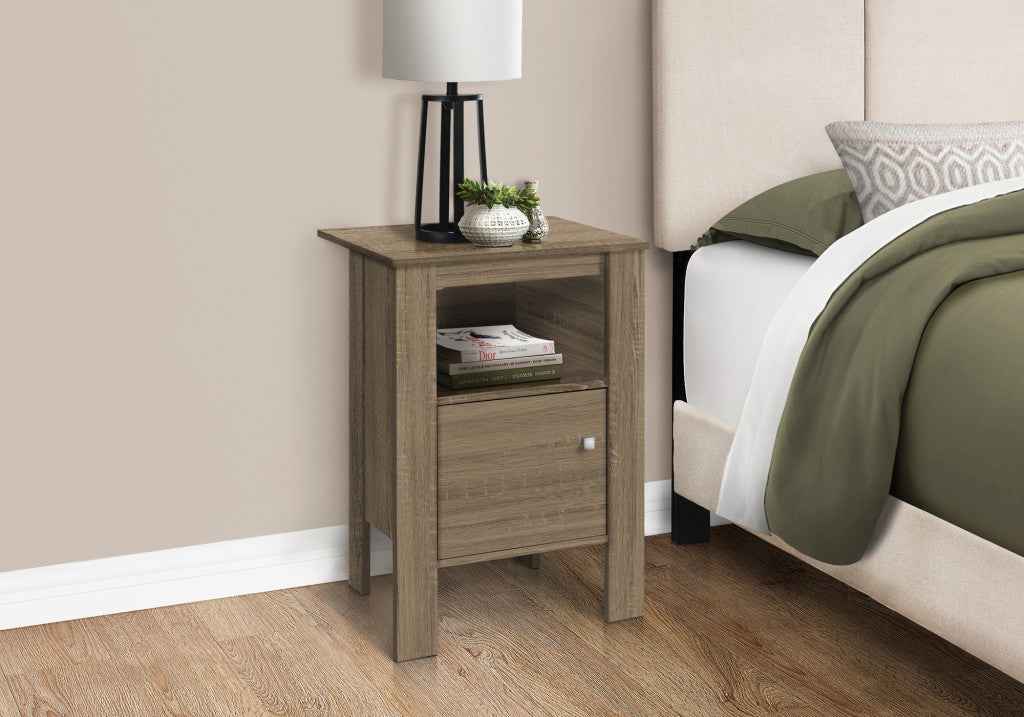 24" Deep Taupe Wood End Table With Shelf