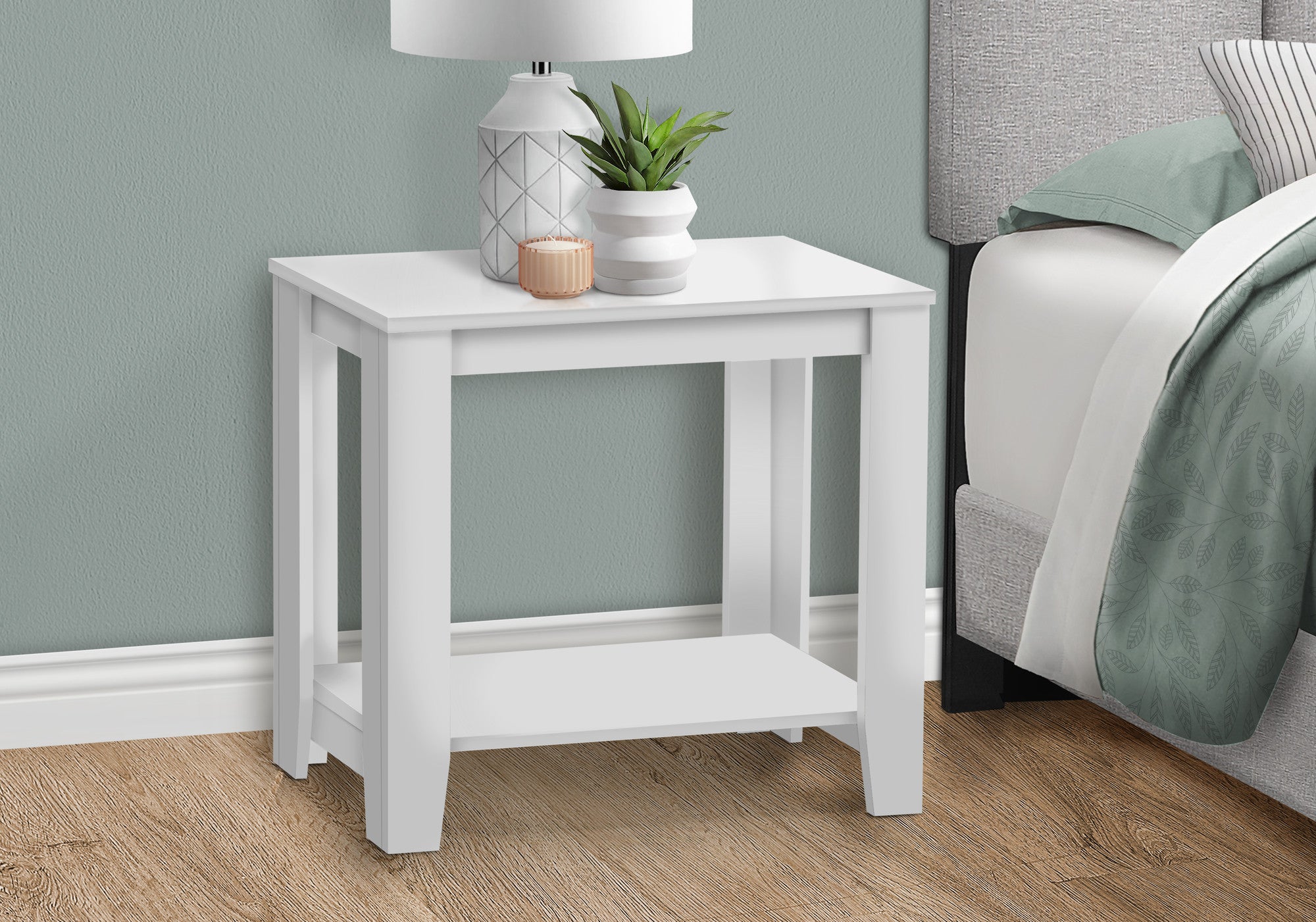 22" White Wood End Table With Shelf - Living Room