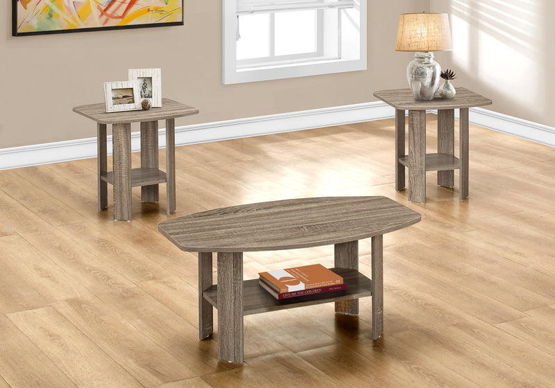 Set of Three 36" Taupe Coffee Table With Shelf - Living Room