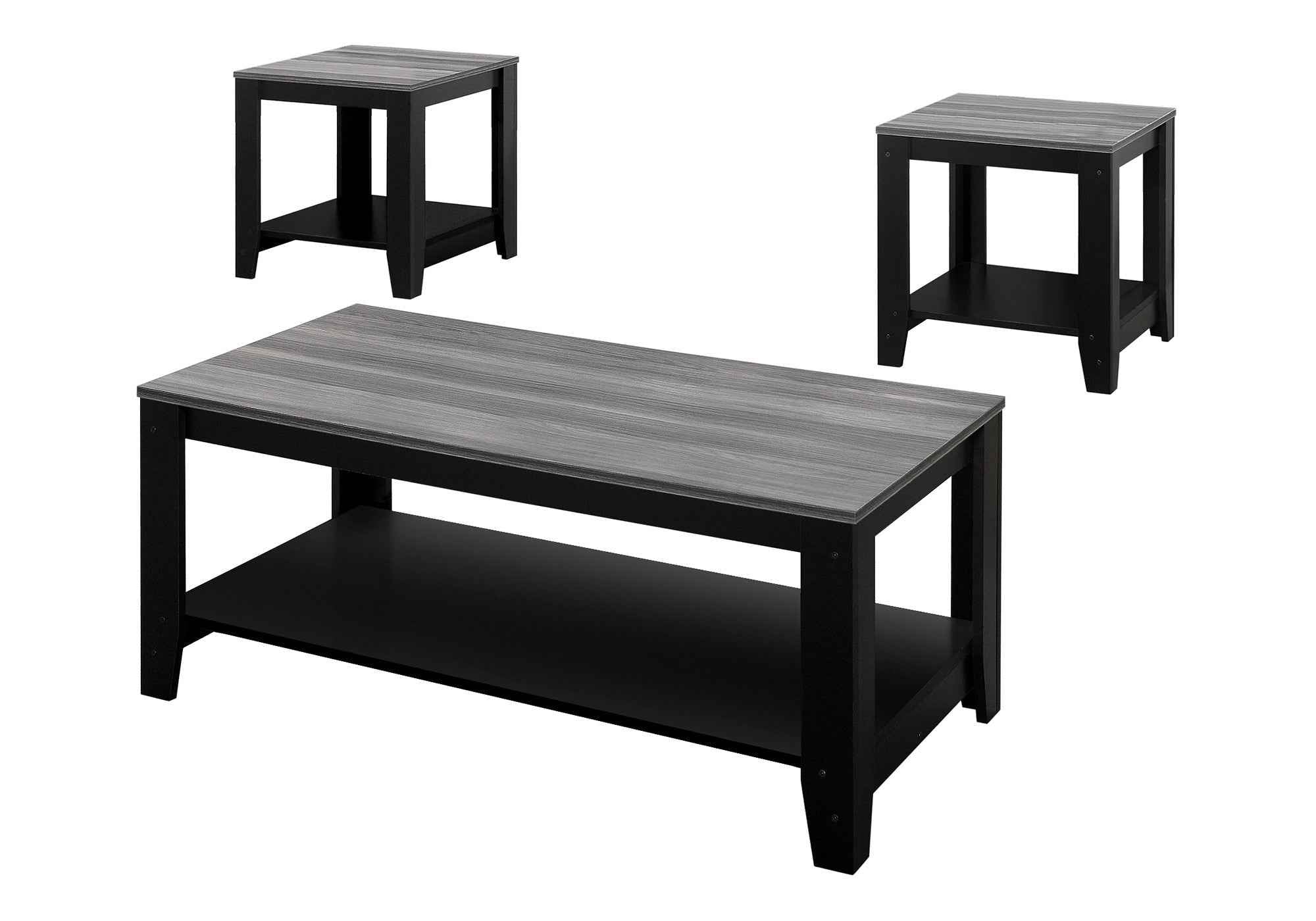Set of Three 42" Gray And Black Coffee Table With Shelf
