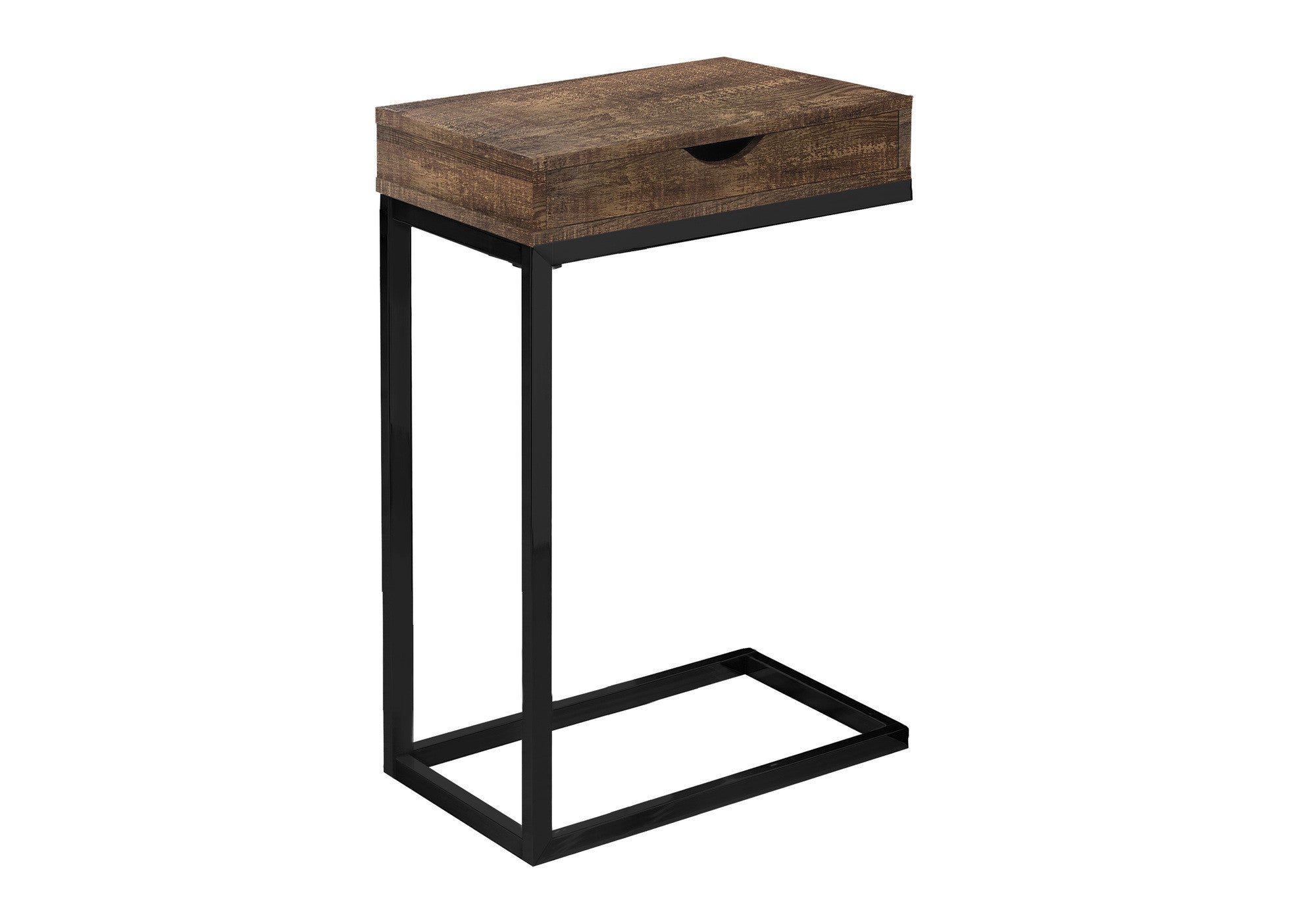 10.25" X 15.75" X 24.5" Brown Finish Drawer And Black Metal Accent Table - Living Room