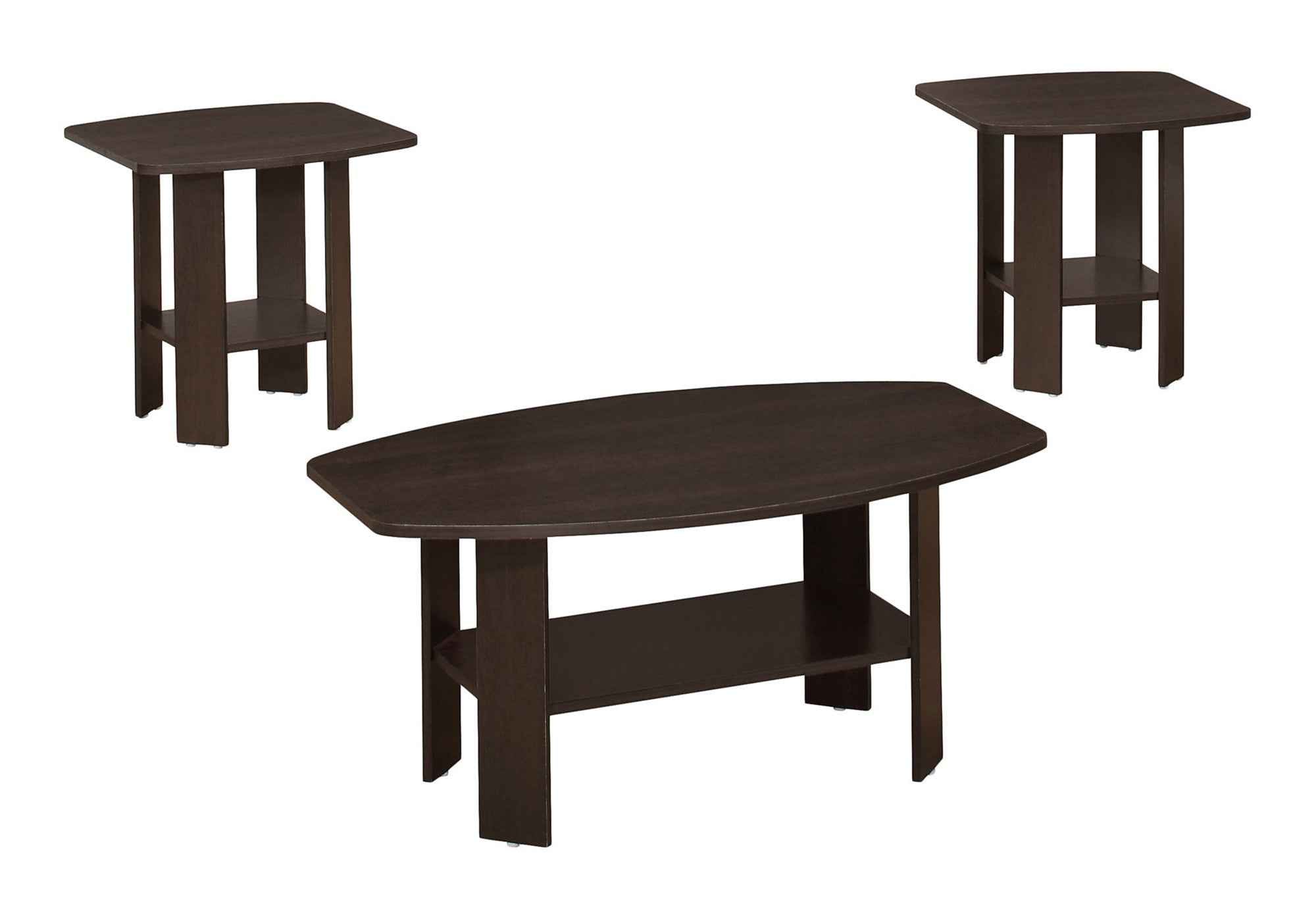 Set of Three 36" Brown Coffee Table With Shelf