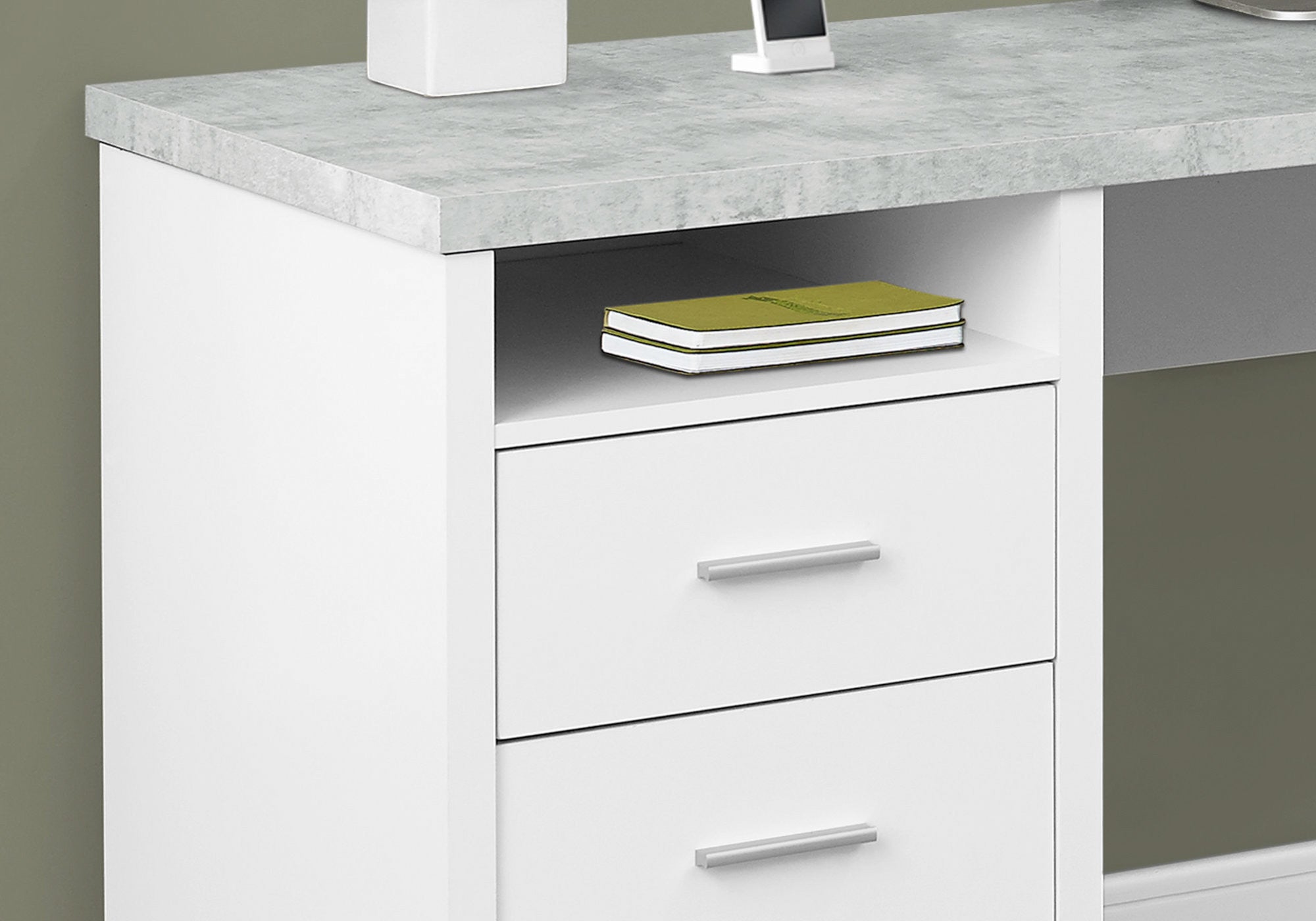 78" Gray and Silver L Shape Computer Desk With Two Drawers - Office Supplies