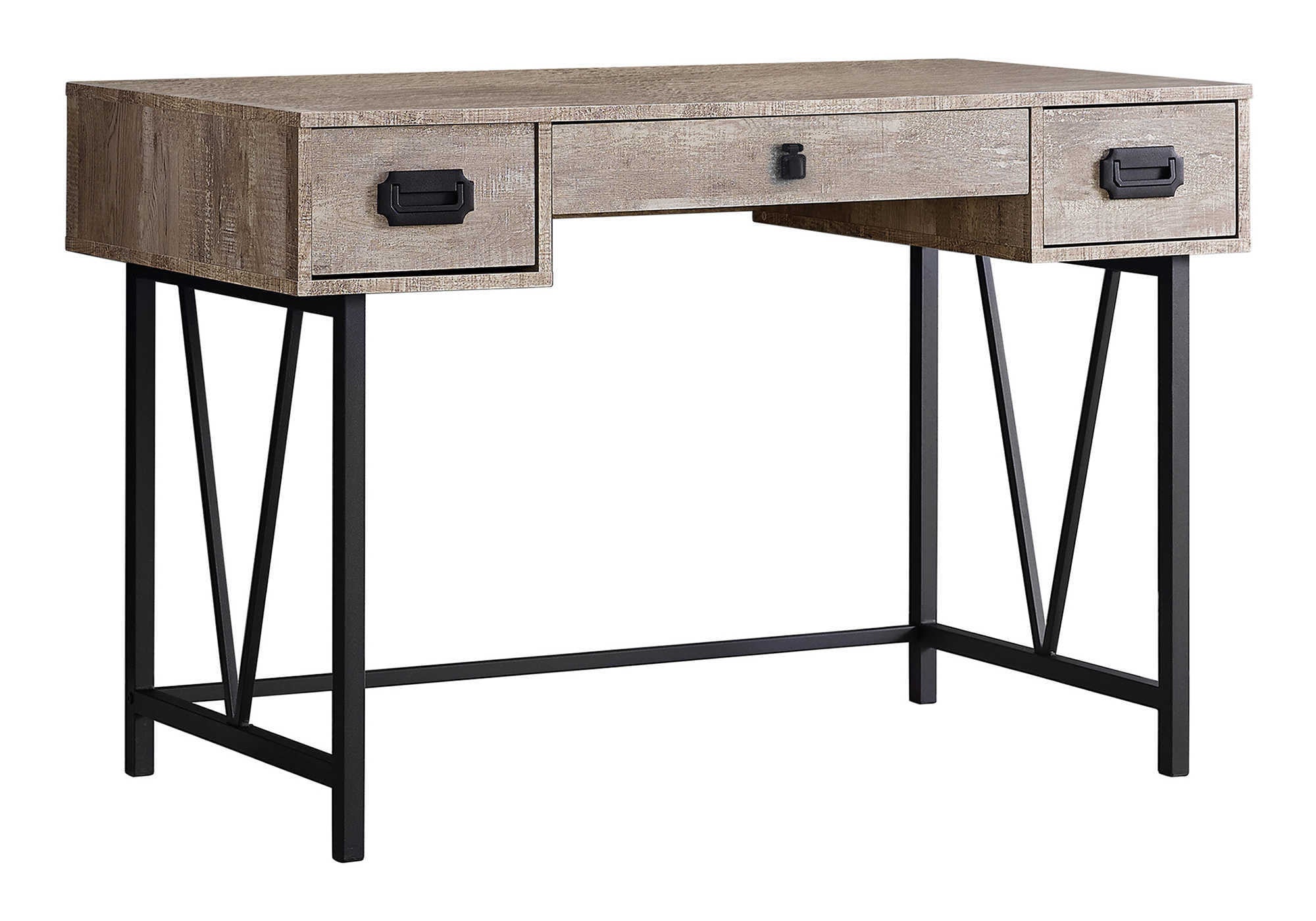 47" Taupe and Black Computer Desk With Three Drawers - Office Supplies