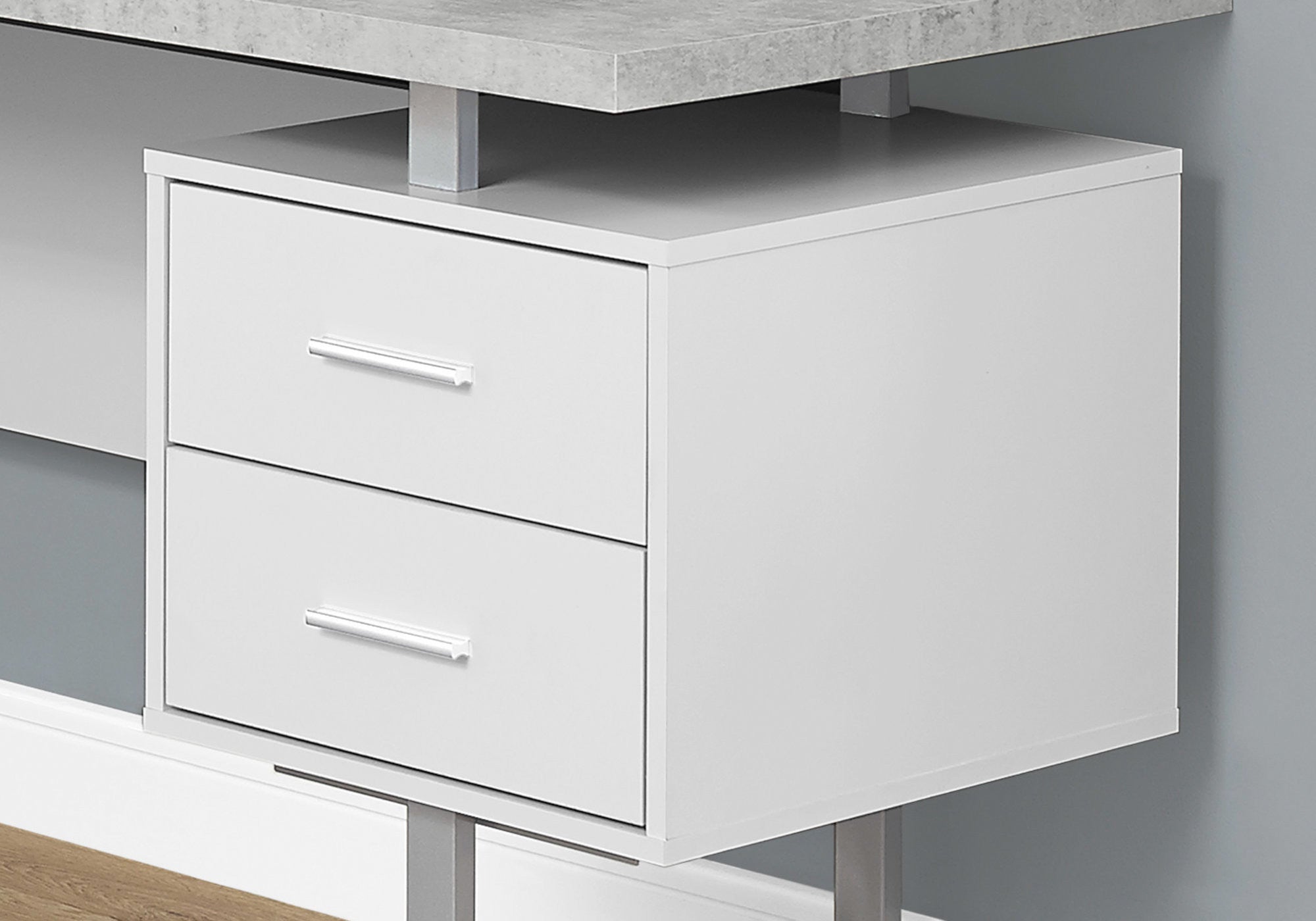 71" Gray and Silver L Shape Computer Desk With Three Drawers - Office Supplies