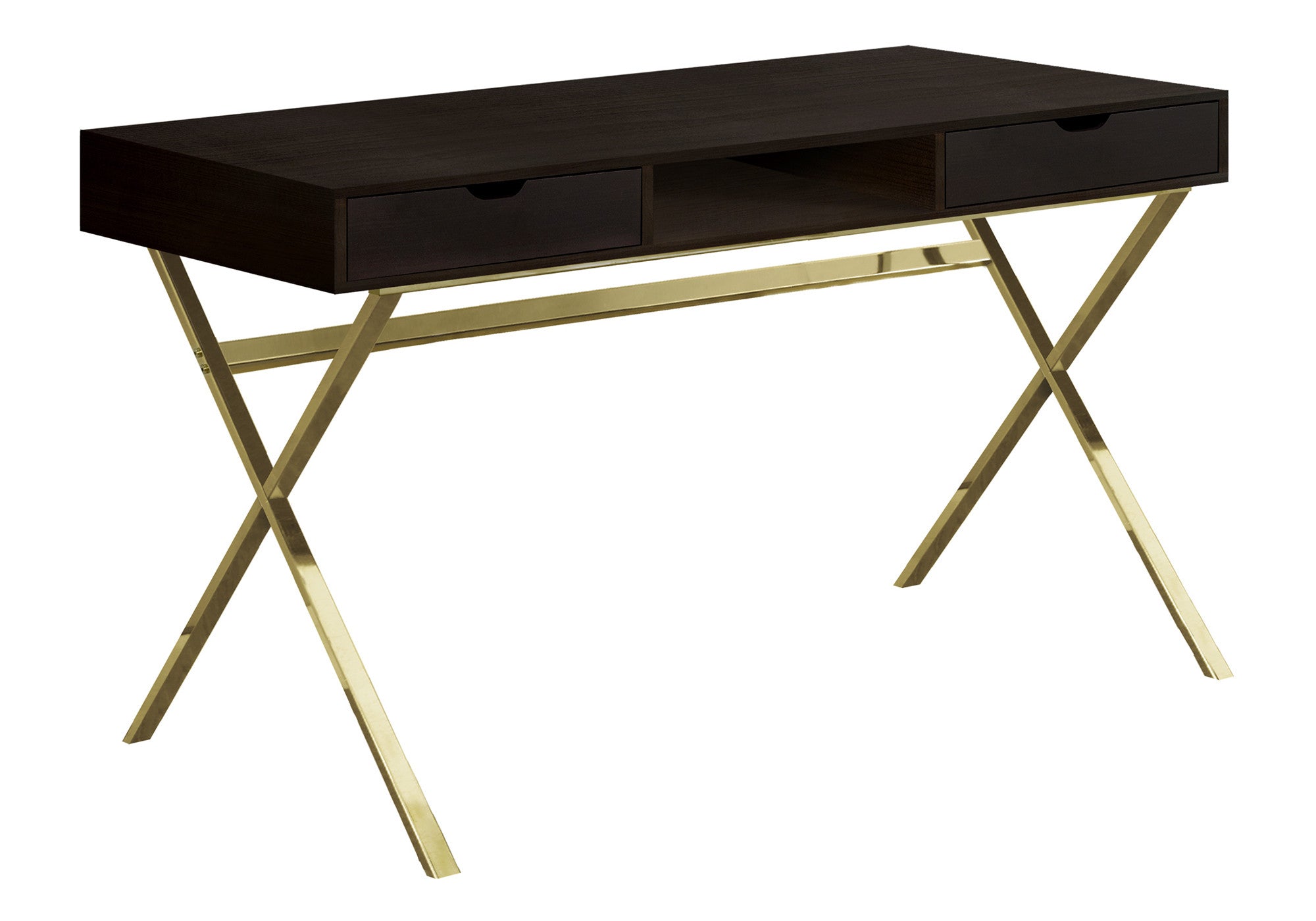24" Dark Brown and Gold Computer Desk With Two Drawers - GreatEagleInc