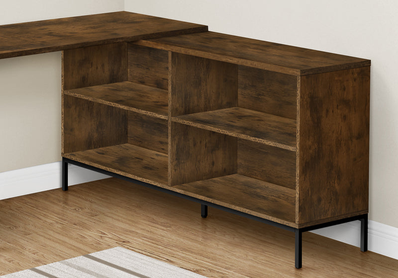 60" Brown and Black L Shape Computer Desk With Three Drawers - Office