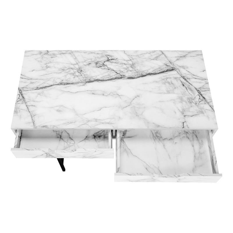 47" White and Black Wood and Metal H-Shape Computer Desk With Two Drawers - Office