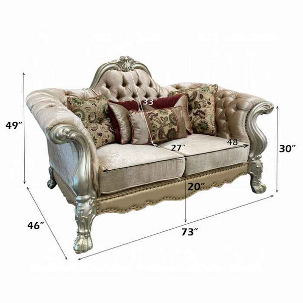 73" Bone Velvet Loveseat and Toss Pillows