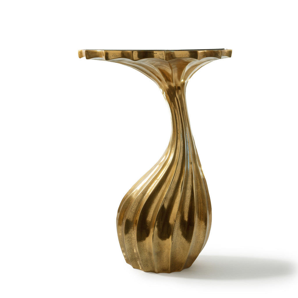 25" Gold And Black Aluminum And Granite Round Abstract End Table - Living Room