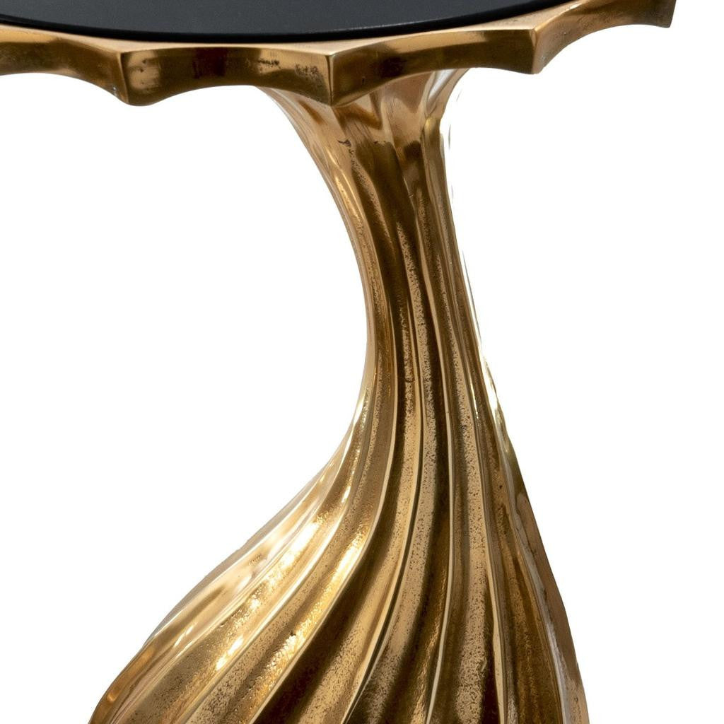 25" Gold And Black Aluminum And Granite Round Abstract End Table - Living Room