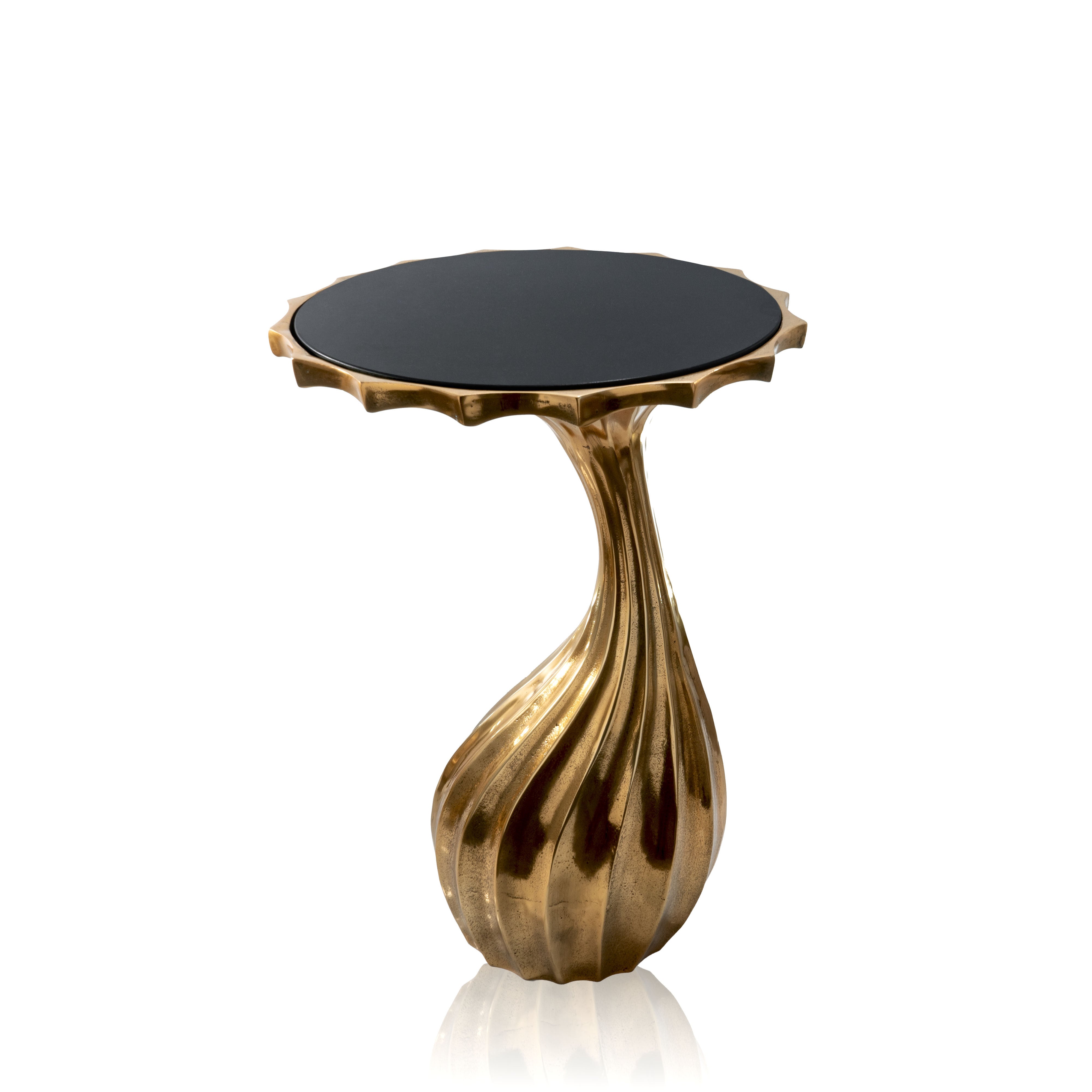 25" Gold And Black Aluminum And Granite Round Abstract End Table - Living Room