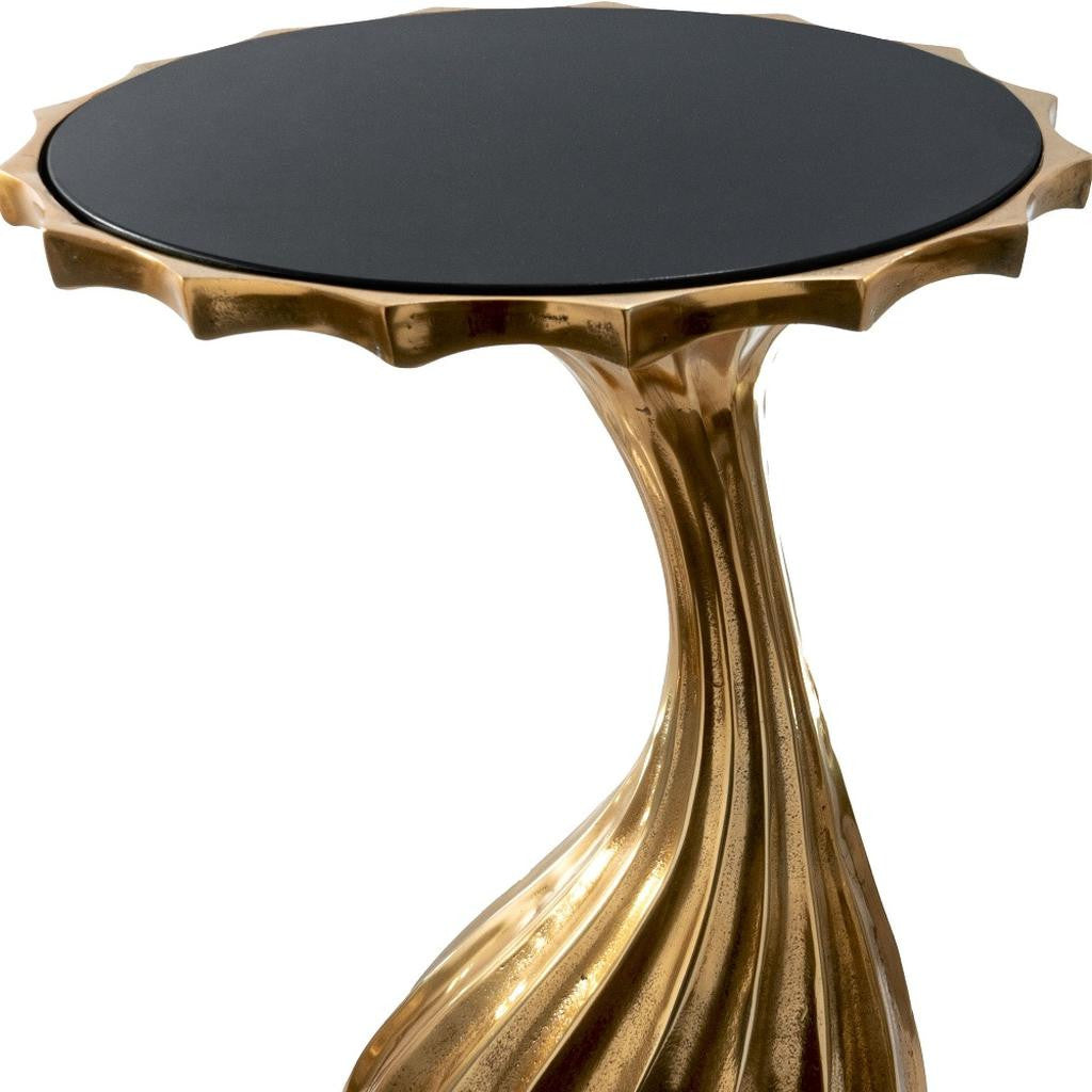 25" Gold And Black Aluminum And Granite Round Abstract End Table - Living Room