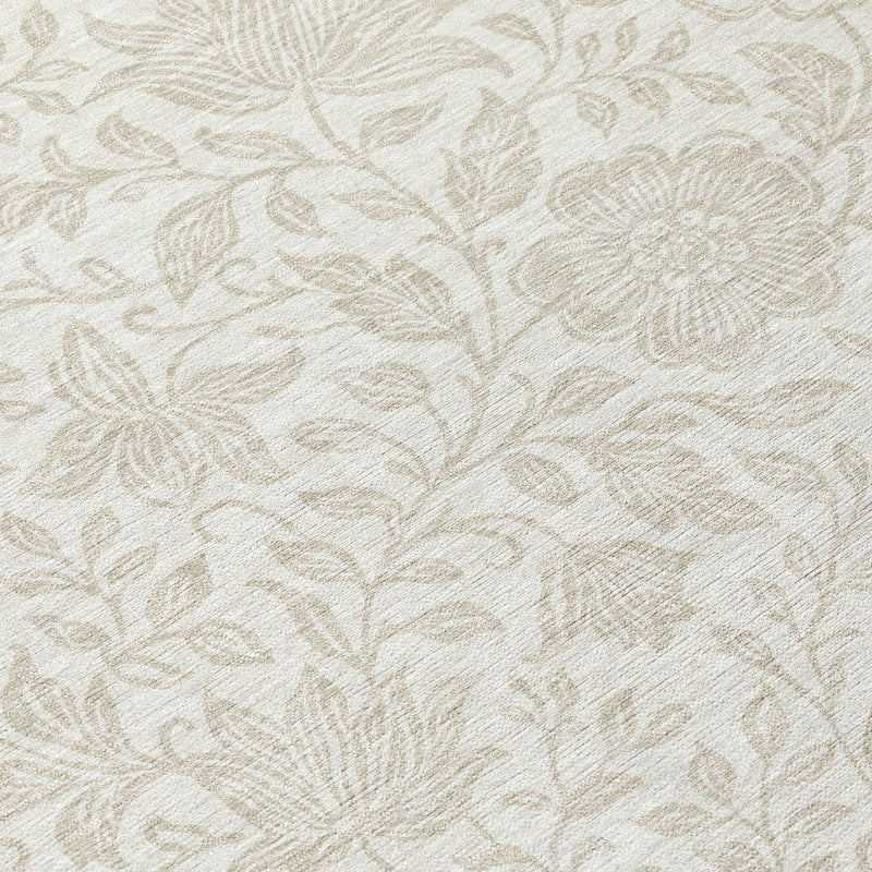 Ivory floral rug fabric texture with beige botanical print