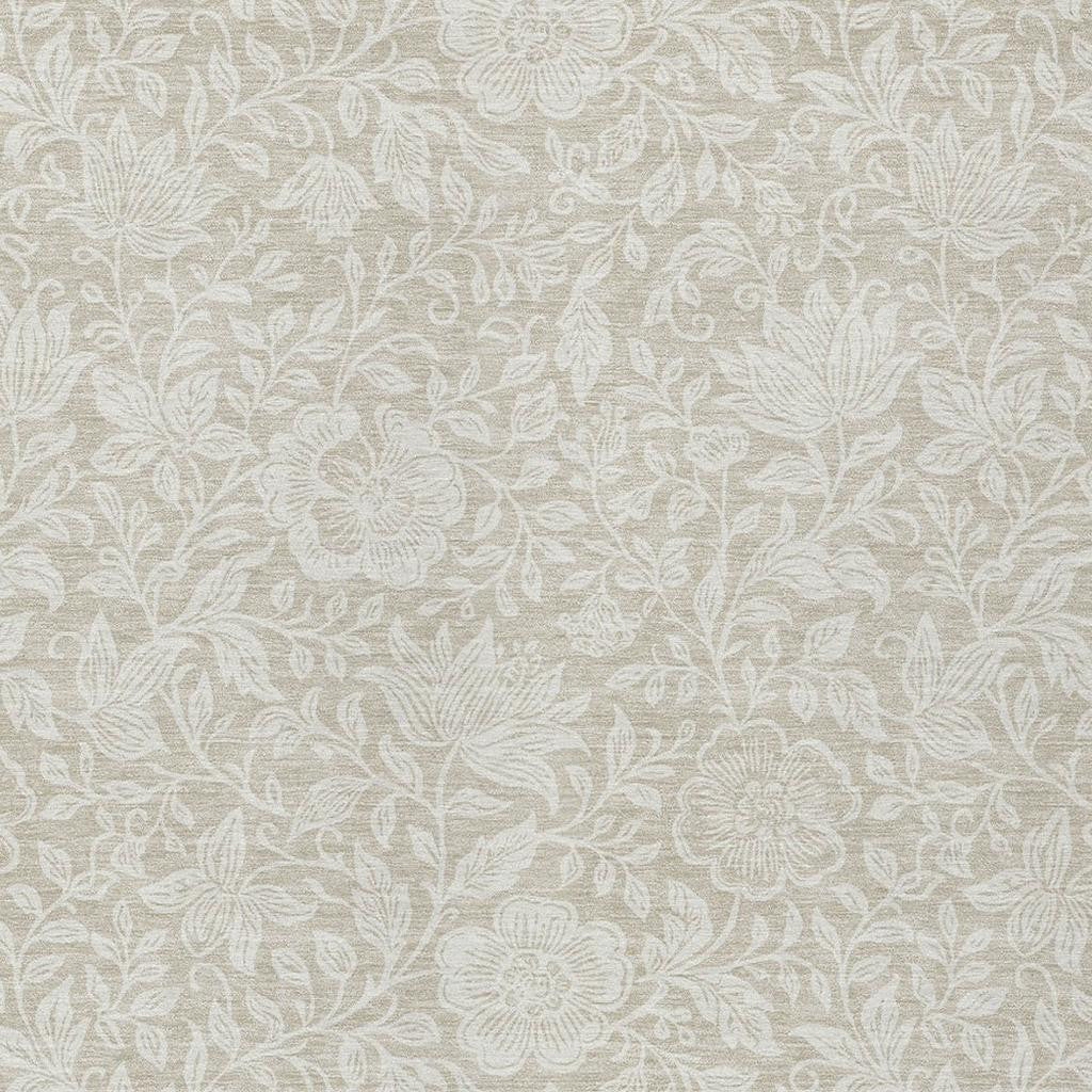 Beige and ivory floral washable area rug pattern close-up with dense motifs