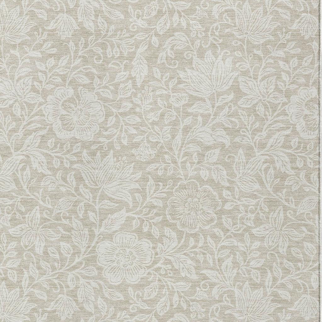5' X 8' Beige And Ivory Floral Washable Indoor Outdoor Area Rug - Sports & Outdoor