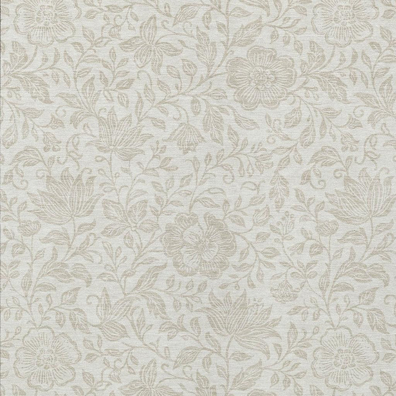 Ivory and beige floral area rug with scattered blossoms and vine details
