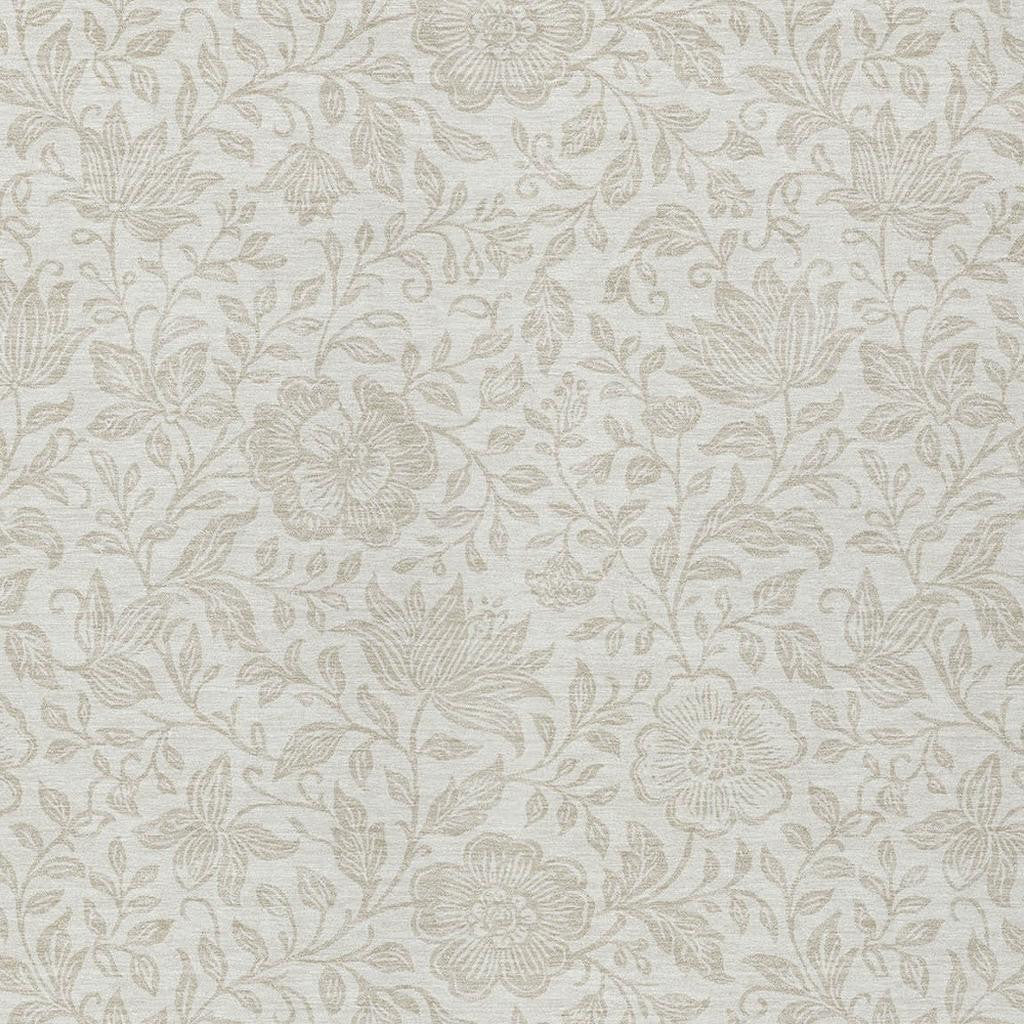 Ivory beige floral area rug with detailed botanical motif