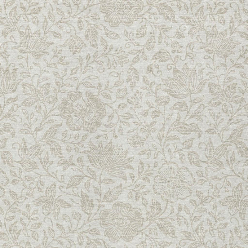 Ivory beige floral area rug with detailed botanical motif