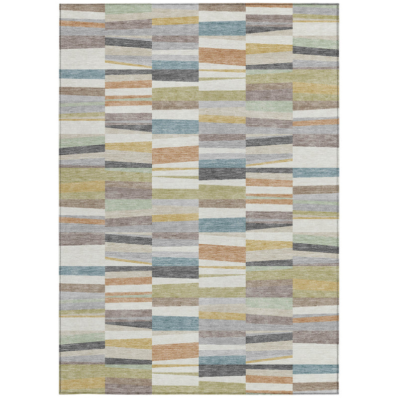Rectangle multicolor patchwork area rug with cream, teal, brown, gray, and green blocks