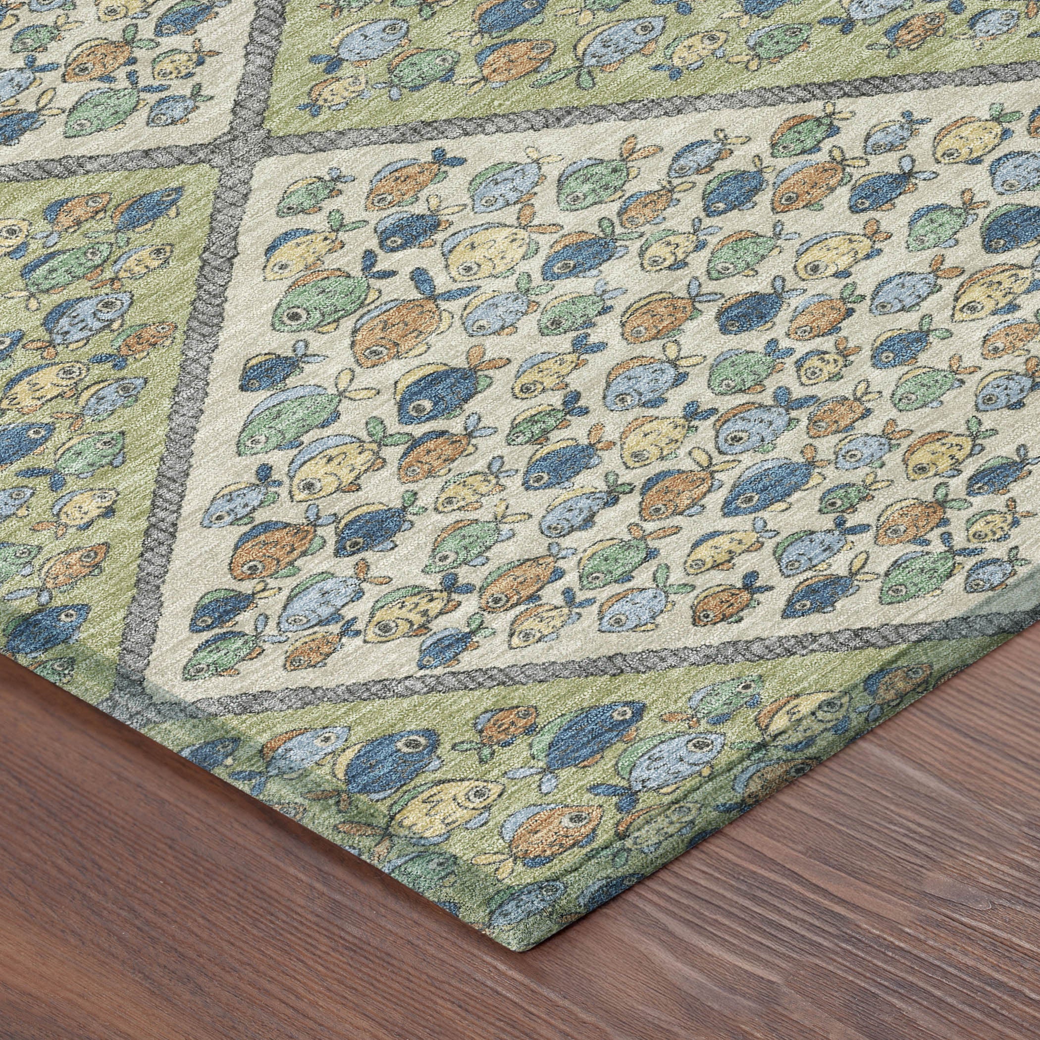 3' X 5' Green And Beige Abstract Washable Indoor Outdoor Area Rug - Sports & Outdoor