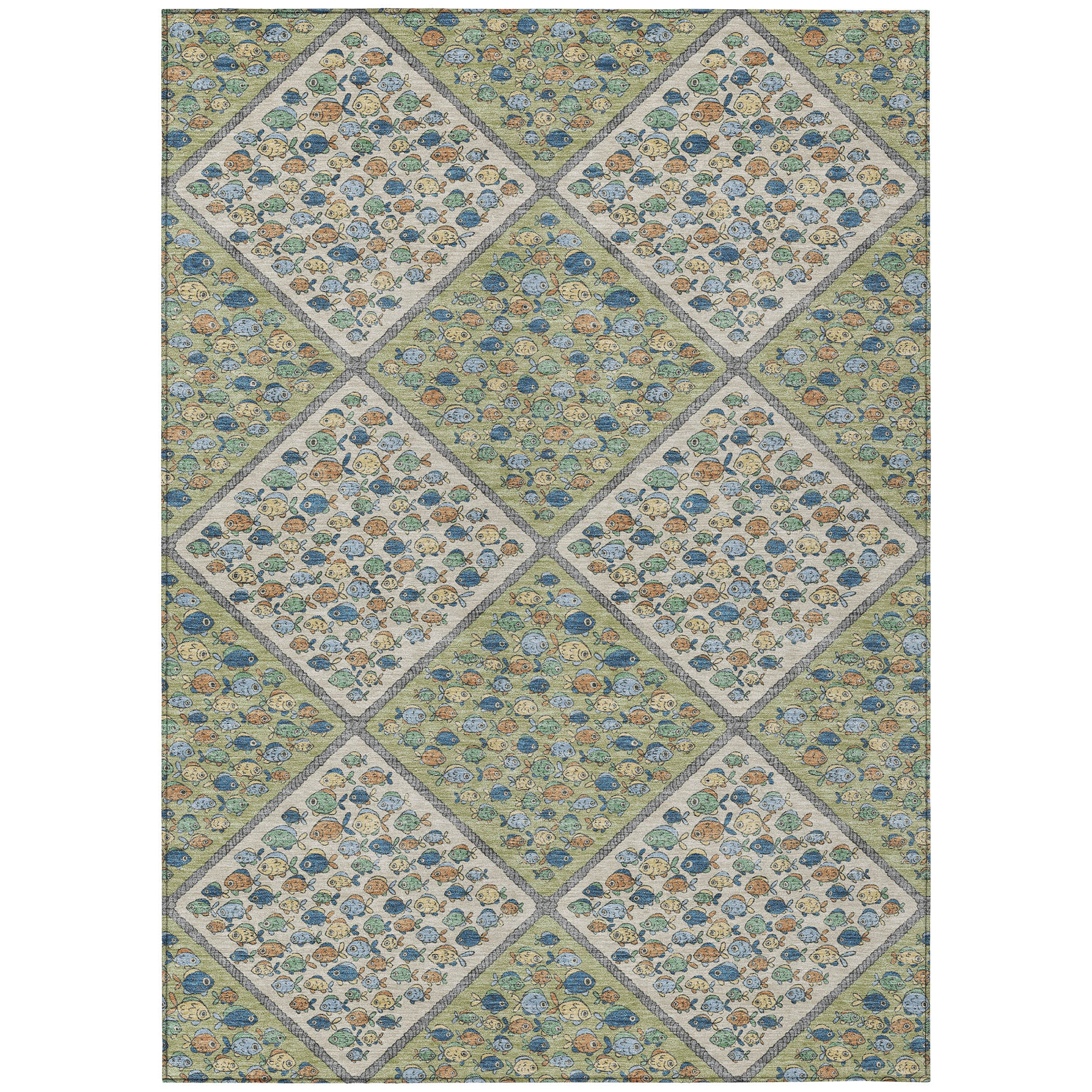 3' X 5' Green And Beige Abstract Washable Indoor Outdoor Area Rug - Sports & Outdoor