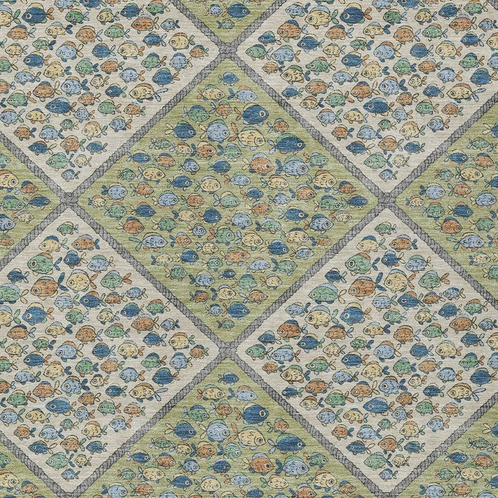 3' X 5' Green And Beige Abstract Washable Indoor Outdoor Area Rug - Sports & Outdoor
