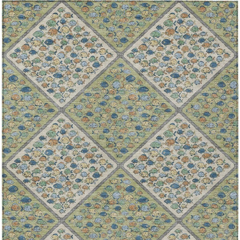 3' X 5' Green And Beige Abstract Washable Indoor Outdoor Area Rug - Sports & Outdoor