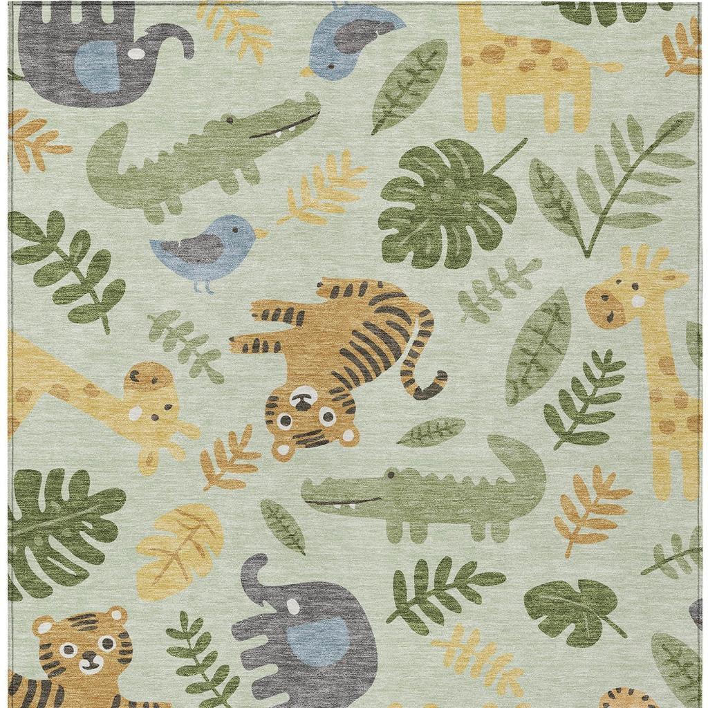 10' X 14' Mint Green And Ivory Abstract Washable Indoor Outdoor Area Rug - Sports & Outdoor