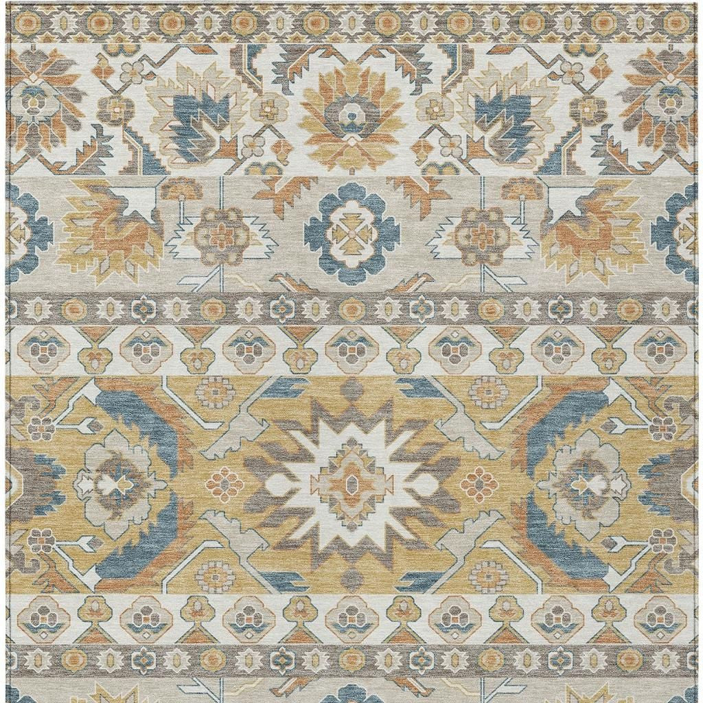 5' X 8' Ivory And Gold Cactus Washable Indoor Outdoor Area Rug - Sports & Outdoor