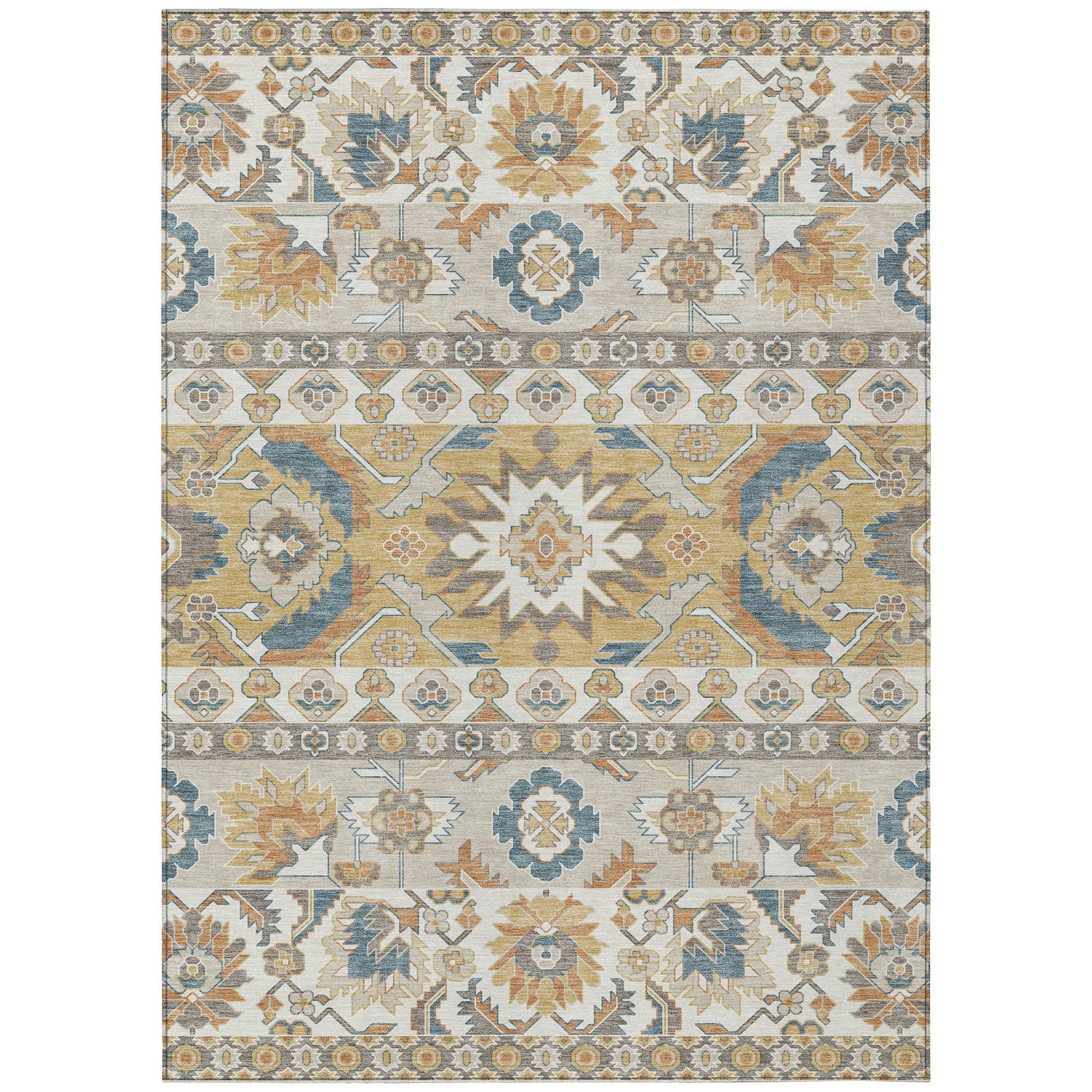 5' X 8' Ivory And Gold Cactus Washable Indoor Outdoor Area Rug - Sports & Outdoor