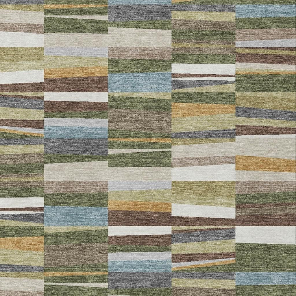 Washable indoor outdoor area rug close-up of multi-color woven block pattern