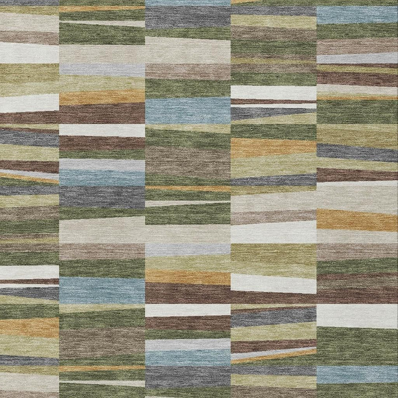 Washable indoor outdoor area rug close-up of multi-color woven block pattern