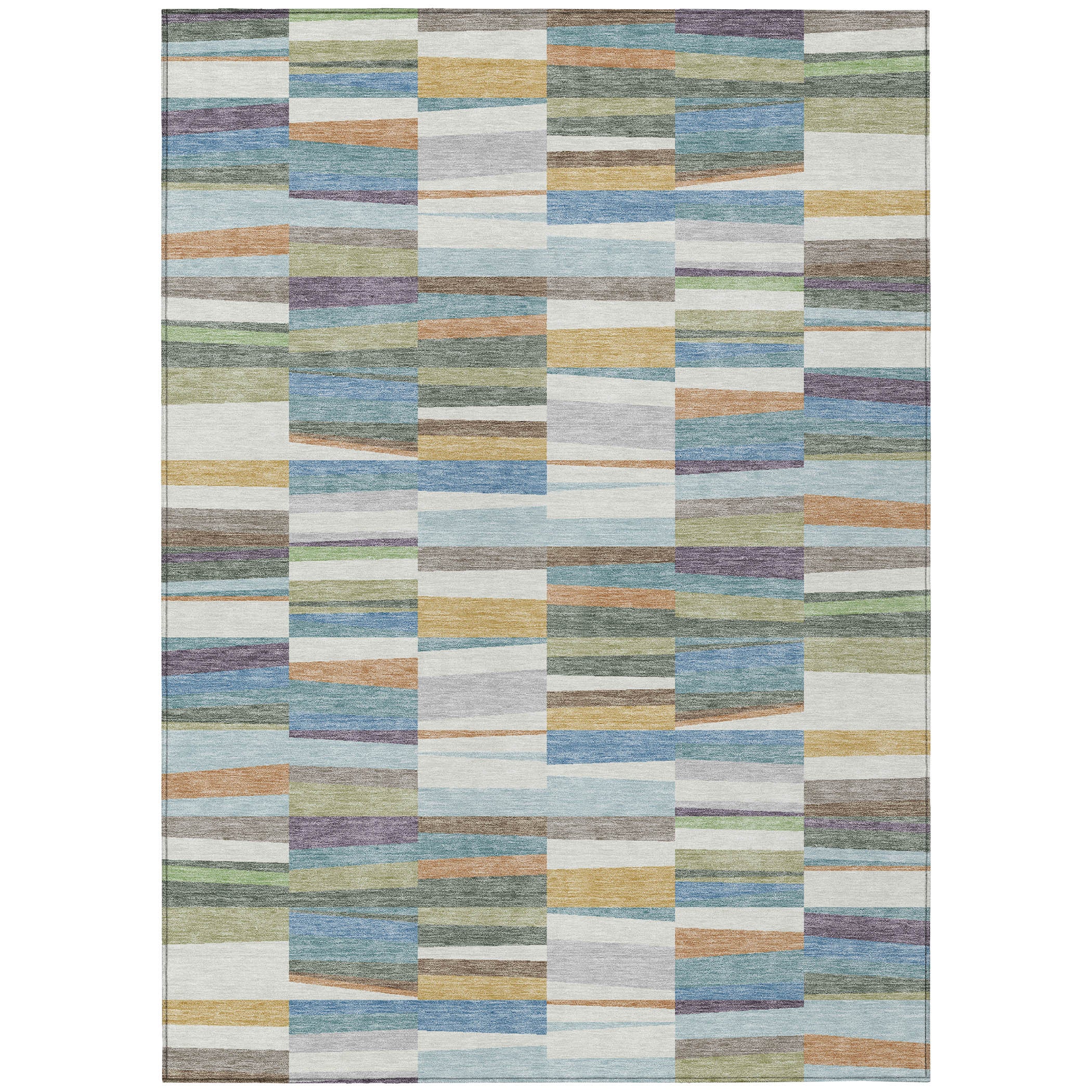 5' X 8' Blue And Ivory Striped Washable Indoor Outdoor Area Rug - Sports & Outdoor