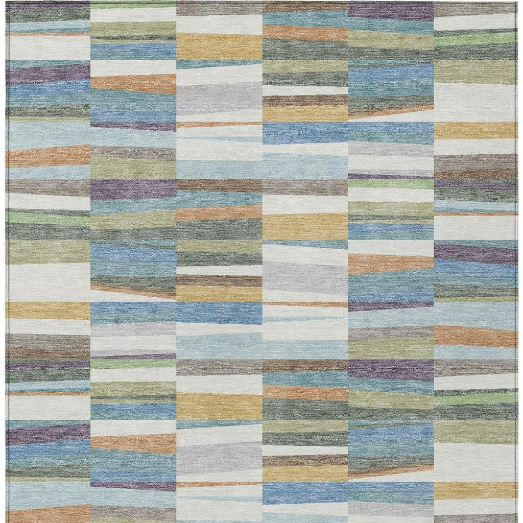 5' X 8' Blue And Ivory Striped Washable Indoor Outdoor Area Rug - Sports & Outdoor