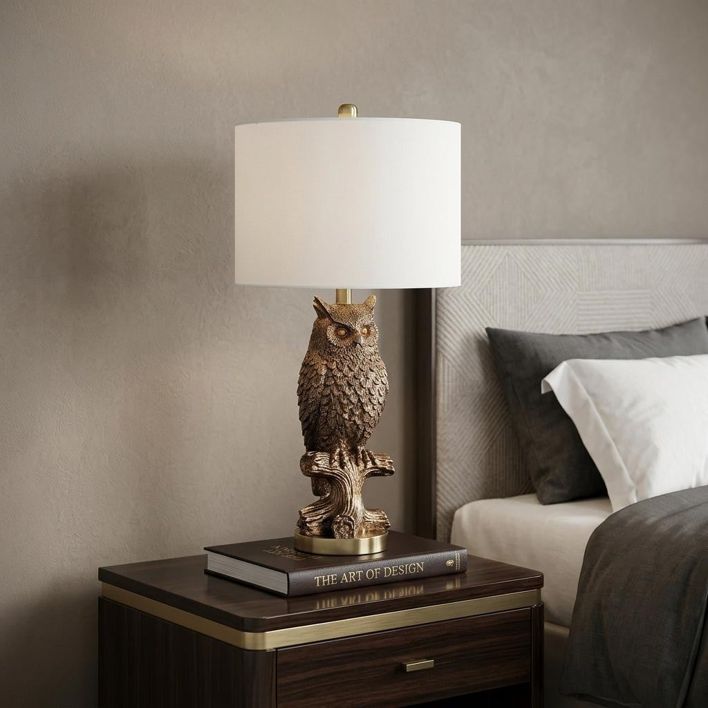 28”  Antiqued Silver Resin Owl Table or Desk Lamp - Lighting