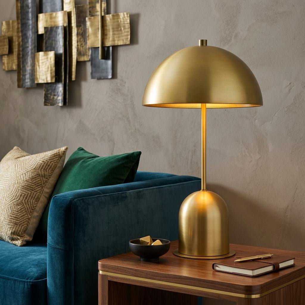 20" Antiqued Brass Metal Novelty Desk Lamp With Antiqued Brass Dome Shade - Lighting