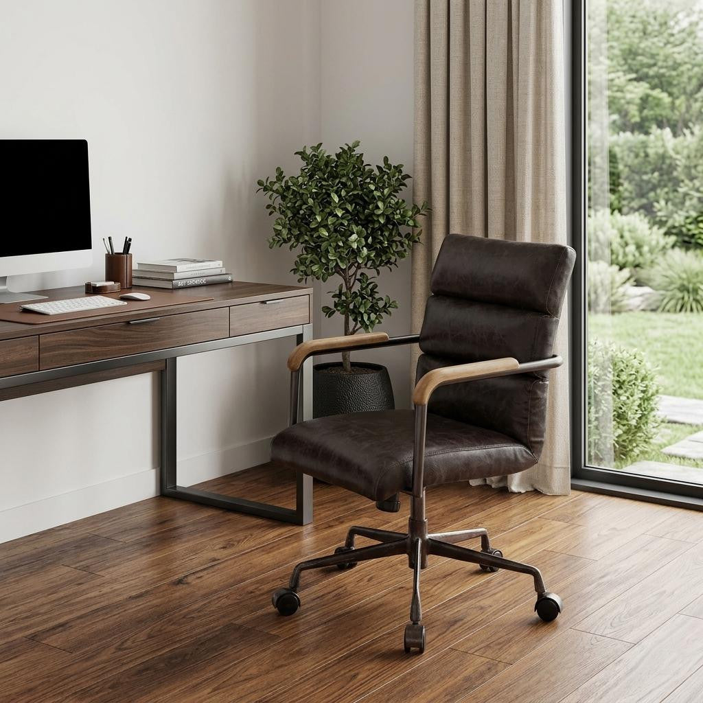 Black Adjustable Swivel Faux Leather Rolling Office Chair - Office