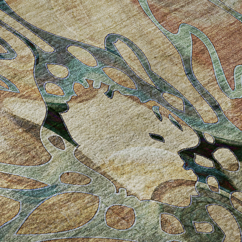 5' X 8' Beige Blue And Purple Abstract Distressed Washable Area Rug With UV Protection - Home & Garden