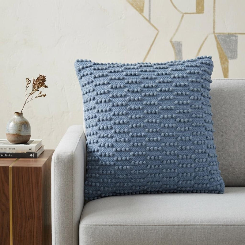 18" Blue Dot And Stripe Polyester and Cotton Blend Throw Pillow With Texture - Home Decor