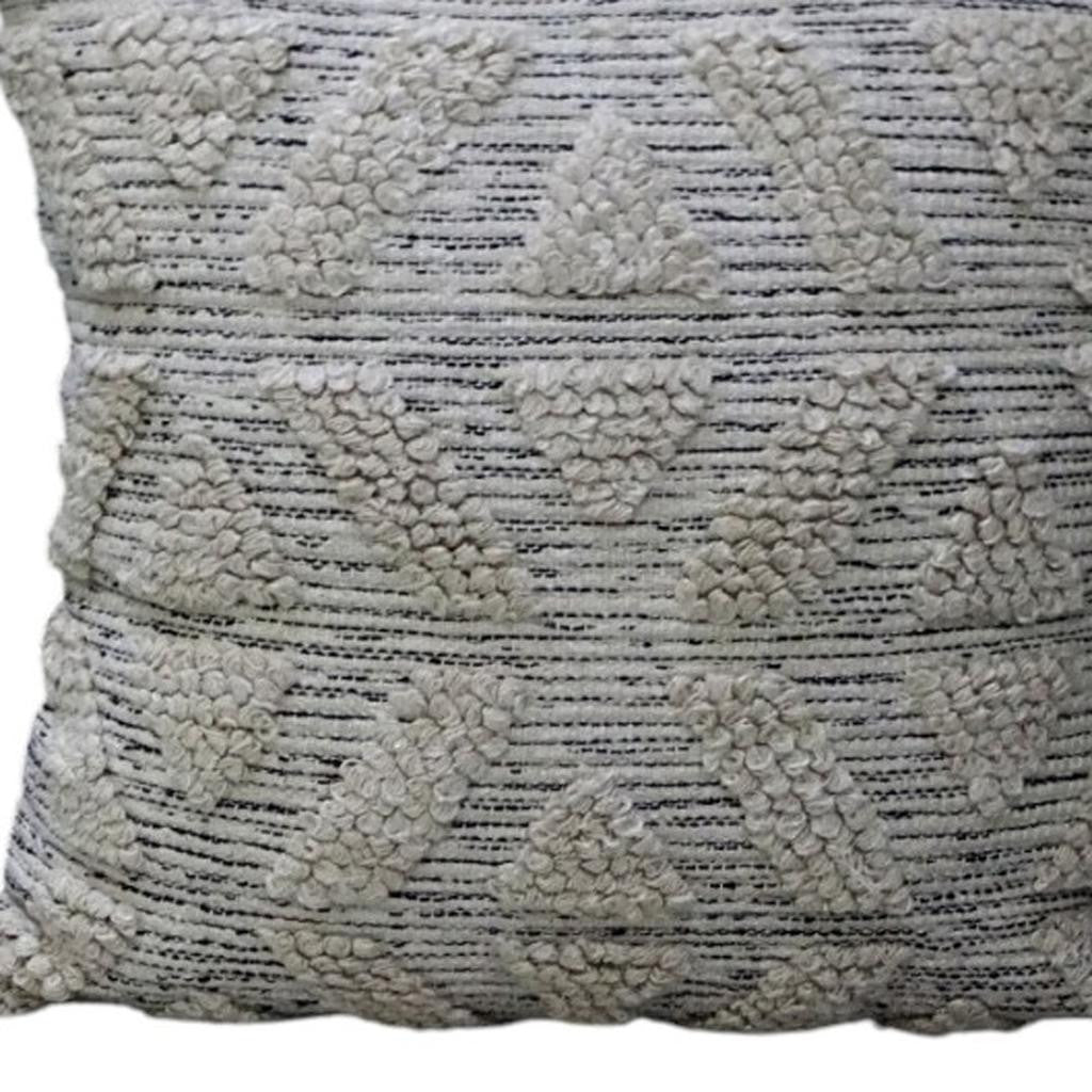 22" X 22" Off White Geometric Zippered Handmade Cotton Blend Throw Pillow With Tassels - Home Decor
