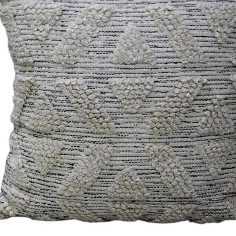 22" X 22" Off White Geometric Zippered Handmade Cotton Blend Throw Pillow With Tassels - Home Decor